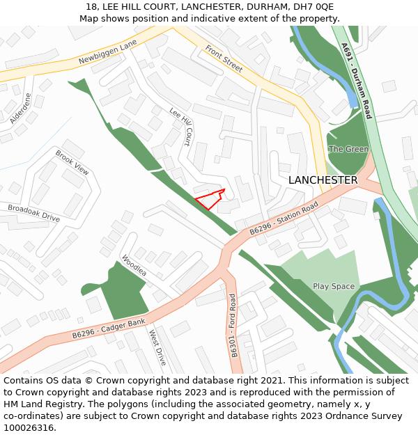 18, LEE HILL COURT, LANCHESTER, DURHAM, DH7 0QE: Location map and indicative extent of plot