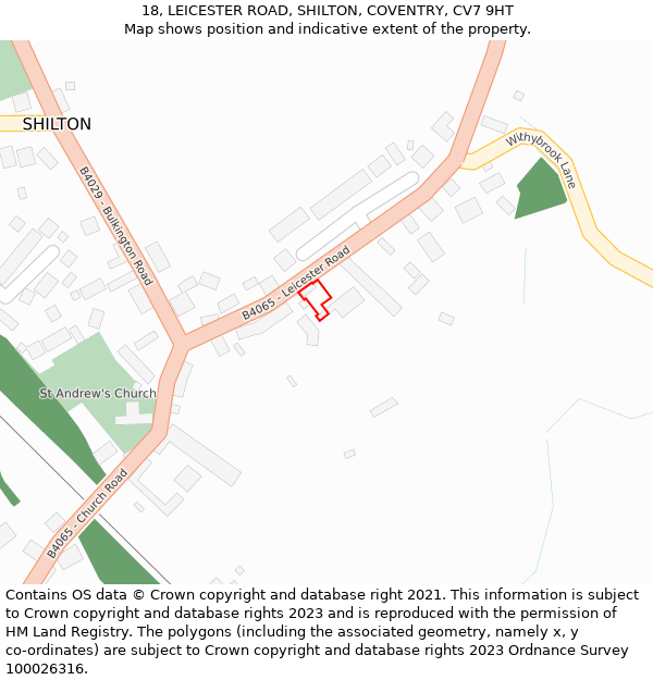 18, LEICESTER ROAD, SHILTON, COVENTRY, CV7 9HT: Location map and indicative extent of plot
