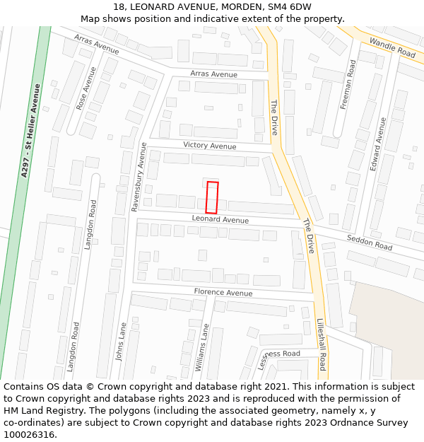 18, LEONARD AVENUE, MORDEN, SM4 6DW: Location map and indicative extent of plot