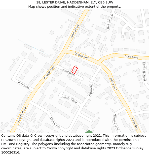 18, LESTER DRIVE, HADDENHAM, ELY, CB6 3UW: Location map and indicative extent of plot