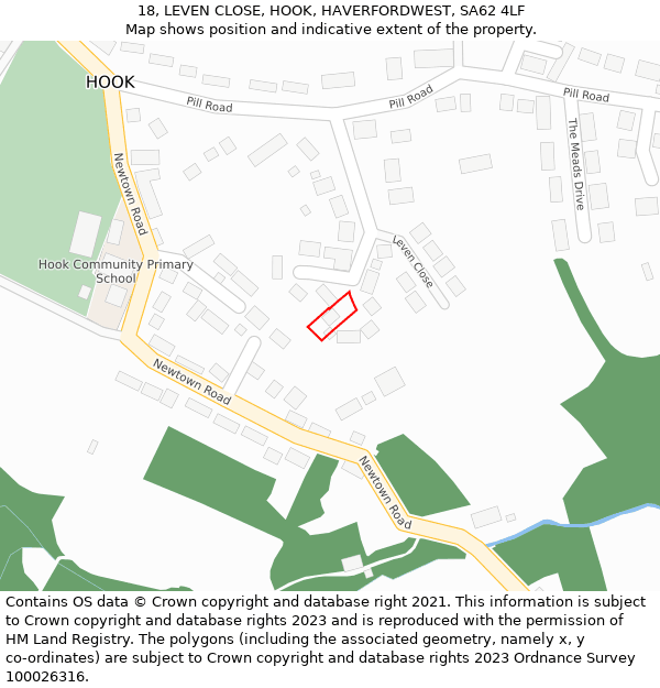 18, LEVEN CLOSE, HOOK, HAVERFORDWEST, SA62 4LF: Location map and indicative extent of plot