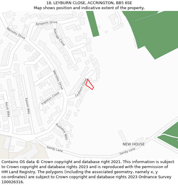 18, LEYBURN CLOSE, ACCRINGTON, BB5 6SE: Location map and indicative extent of plot