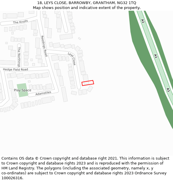 18, LEYS CLOSE, BARROWBY, GRANTHAM, NG32 1TQ: Location map and indicative extent of plot