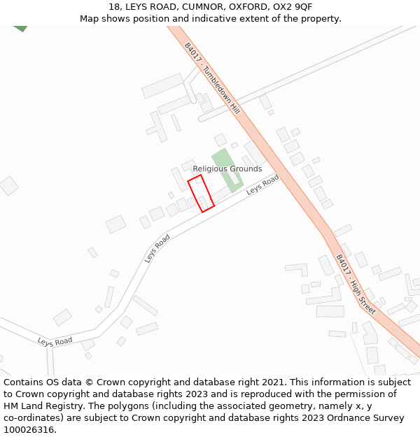 18, LEYS ROAD, CUMNOR, OXFORD, OX2 9QF: Location map and indicative extent of plot