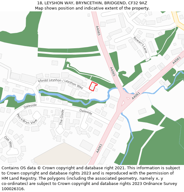 18, LEYSHON WAY, BRYNCETHIN, BRIDGEND, CF32 9AZ: Location map and indicative extent of plot