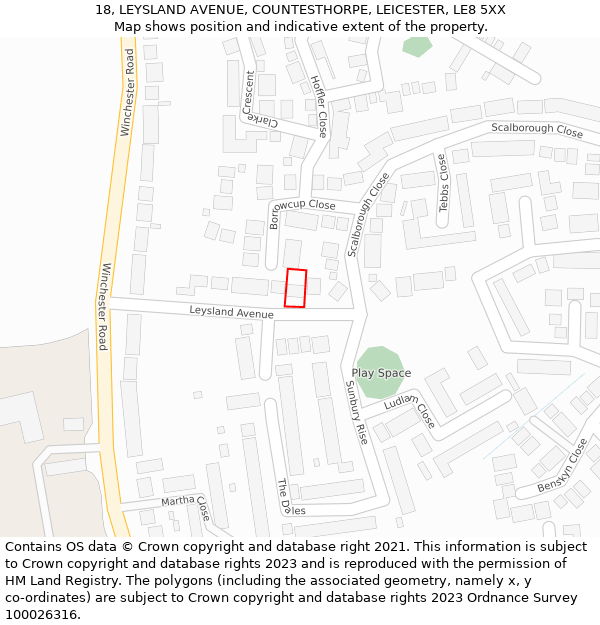 18, LEYSLAND AVENUE, COUNTESTHORPE, LEICESTER, LE8 5XX: Location map and indicative extent of plot