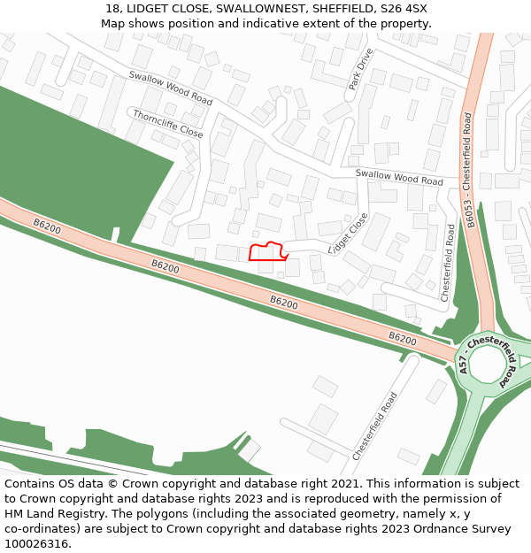 18, LIDGET CLOSE, SWALLOWNEST, SHEFFIELD, S26 4SX: Location map and indicative extent of plot