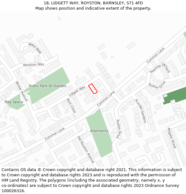 18, LIDGETT WAY, ROYSTON, BARNSLEY, S71 4FD: Location map and indicative extent of plot