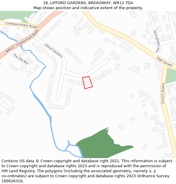 18, LIFFORD GARDENS, BROADWAY, WR12 7DA: Location map and indicative extent of plot