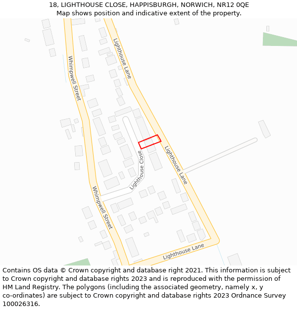 18, LIGHTHOUSE CLOSE, HAPPISBURGH, NORWICH, NR12 0QE: Location map and indicative extent of plot