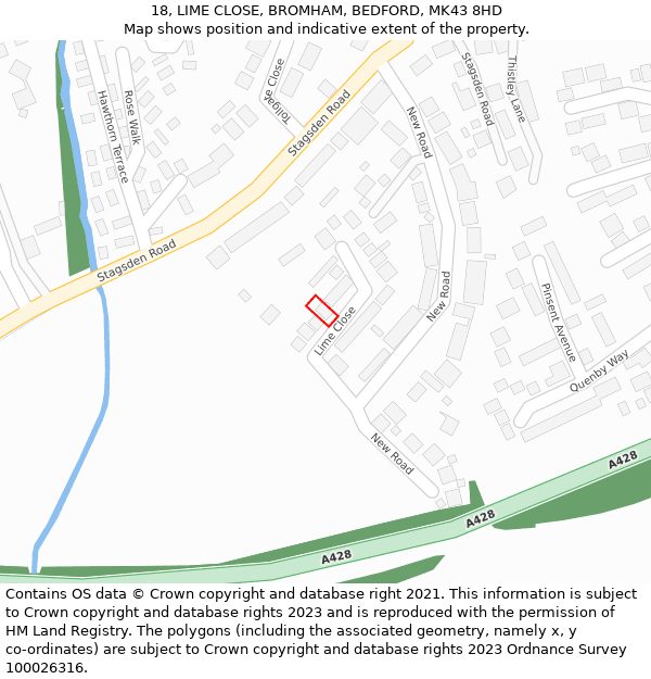 18, LIME CLOSE, BROMHAM, BEDFORD, MK43 8HD: Location map and indicative extent of plot