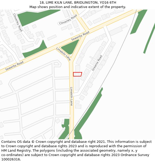 18, LIME KILN LANE, BRIDLINGTON, YO16 6TH: Location map and indicative extent of plot
