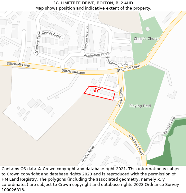 18, LIMETREE DRIVE, BOLTON, BL2 4HD: Location map and indicative extent of plot