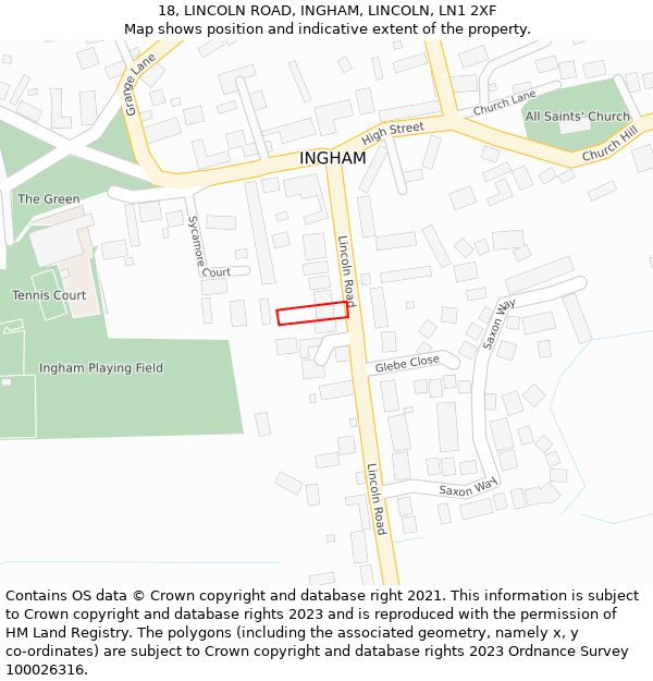 18, LINCOLN ROAD, INGHAM, LINCOLN, LN1 2XF: Location map and indicative extent of plot