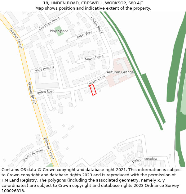 18, LINDEN ROAD, CRESWELL, WORKSOP, S80 4JT: Location map and indicative extent of plot