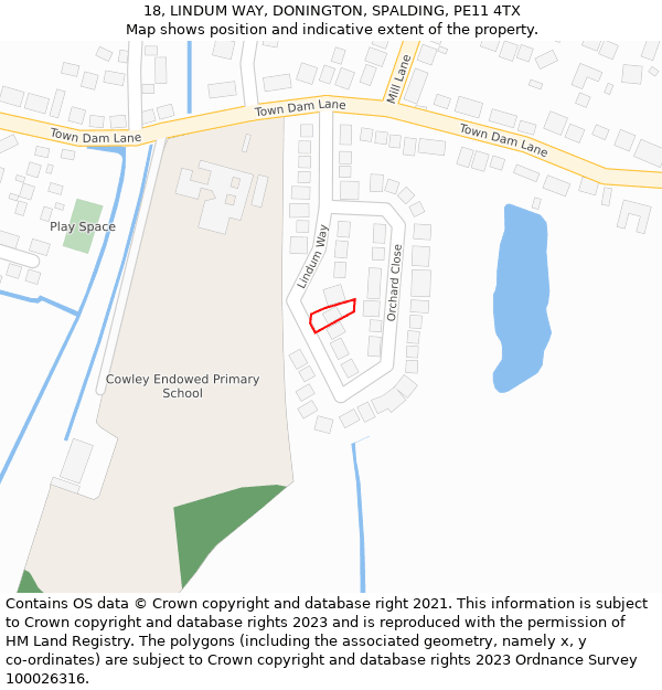 18, LINDUM WAY, DONINGTON, SPALDING, PE11 4TX: Location map and indicative extent of plot