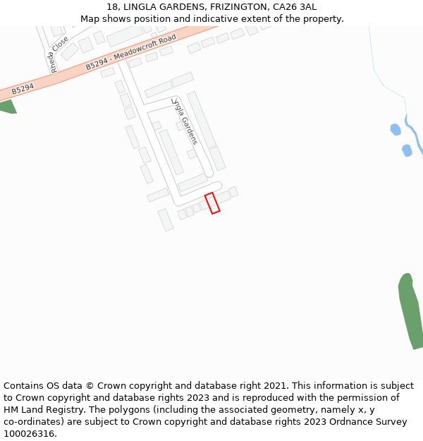 18, LINGLA GARDENS, FRIZINGTON, CA26 3AL: Location map and indicative extent of plot