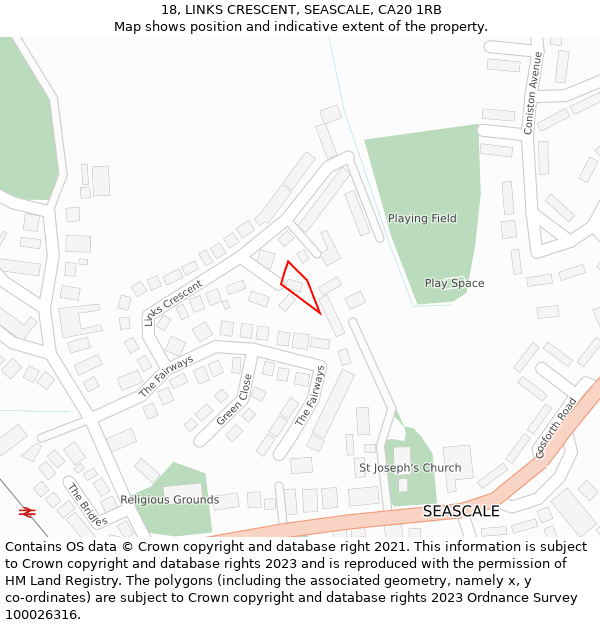 18, LINKS CRESCENT, SEASCALE, CA20 1RB: Location map and indicative extent of plot