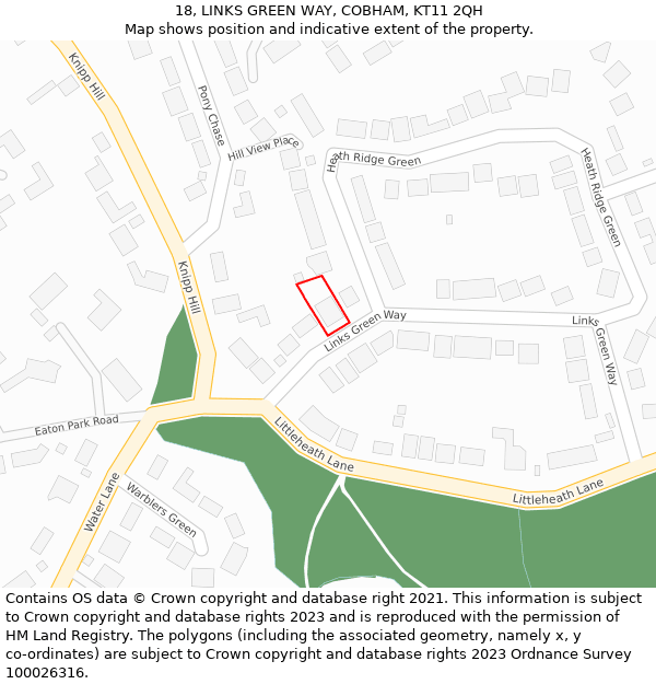 18, LINKS GREEN WAY, COBHAM, KT11 2QH: Location map and indicative extent of plot