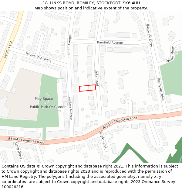 18, LINKS ROAD, ROMILEY, STOCKPORT, SK6 4HU: Location map and indicative extent of plot