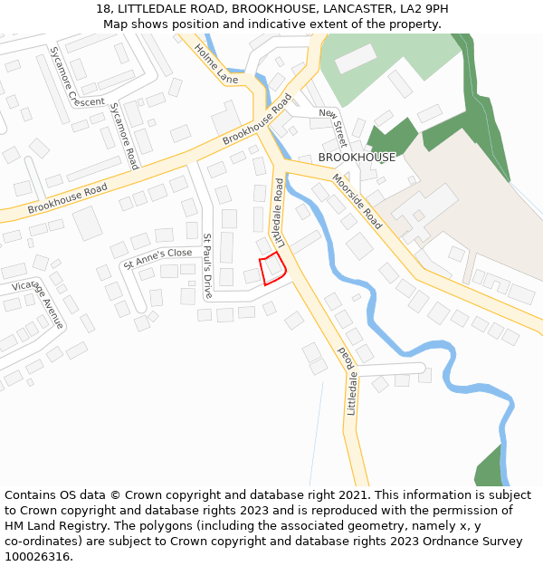 18, LITTLEDALE ROAD, BROOKHOUSE, LANCASTER, LA2 9PH: Location map and indicative extent of plot
