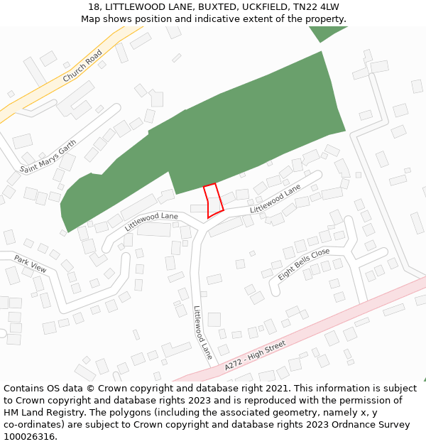 18, LITTLEWOOD LANE, BUXTED, UCKFIELD, TN22 4LW: Location map and indicative extent of plot