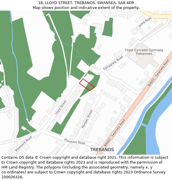 18, LLOYD STREET, TREBANOS, SWANSEA, SA8 4DR: Location map and indicative extent of plot