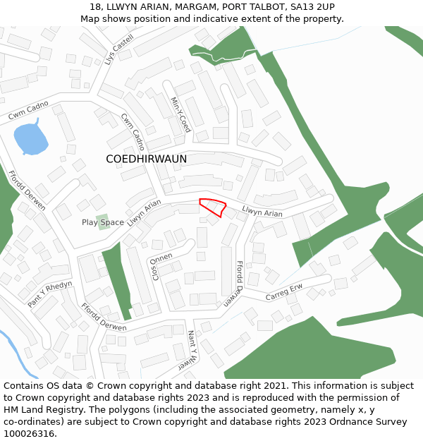 18, LLWYN ARIAN, MARGAM, PORT TALBOT, SA13 2UP: Location map and indicative extent of plot