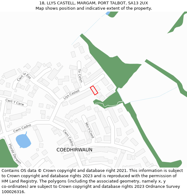 18, LLYS CASTELL, MARGAM, PORT TALBOT, SA13 2UX: Location map and indicative extent of plot