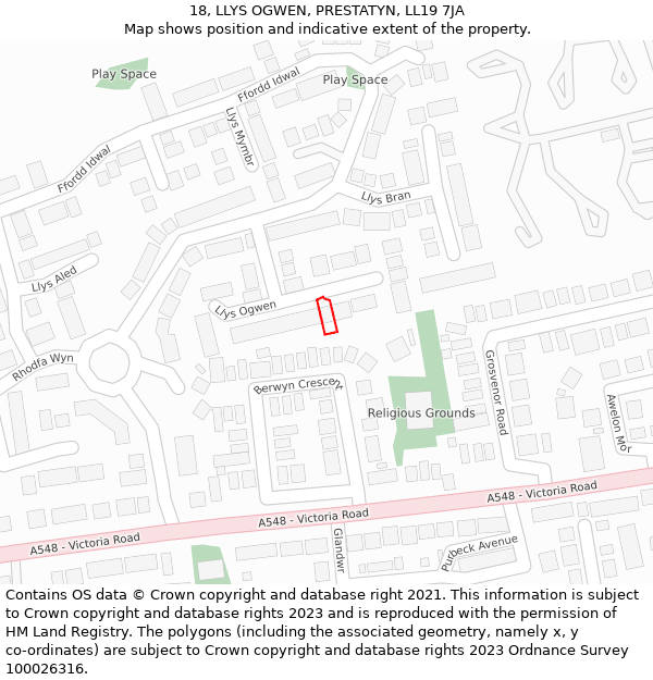 18, LLYS OGWEN, PRESTATYN, LL19 7JA: Location map and indicative extent of plot