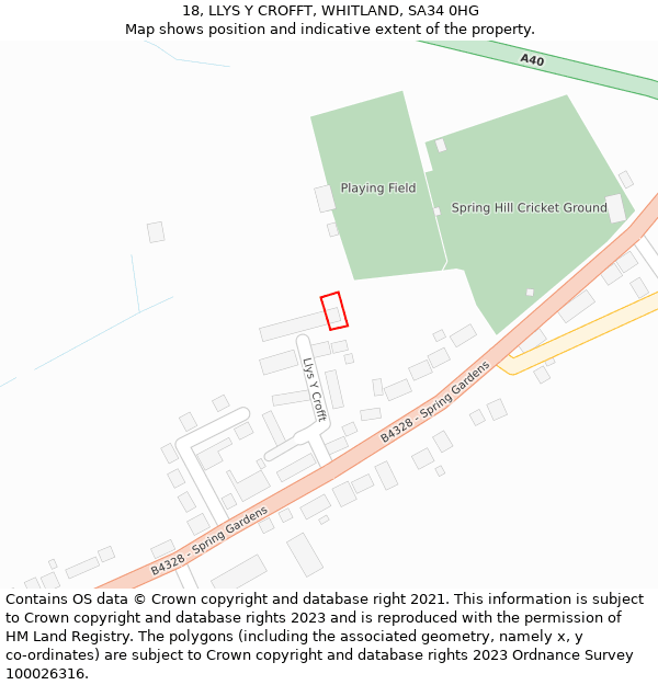 18, LLYS Y CROFFT, WHITLAND, SA34 0HG: Location map and indicative extent of plot