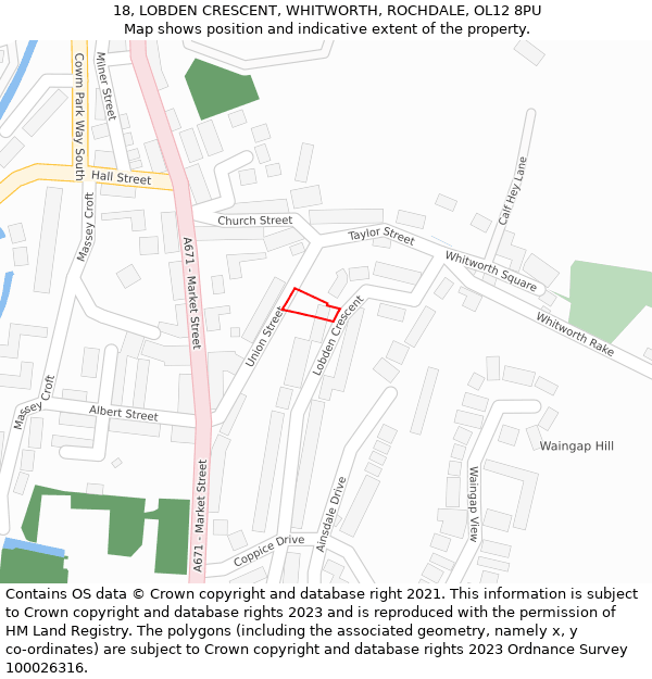 18, LOBDEN CRESCENT, WHITWORTH, ROCHDALE, OL12 8PU: Location map and indicative extent of plot