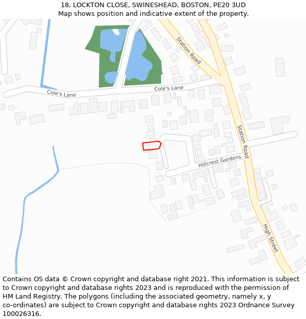 18, LOCKTON CLOSE, SWINESHEAD, BOSTON, PE20 3UD: Location map and indicative extent of plot