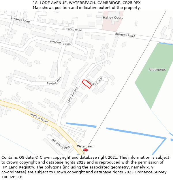 18, LODE AVENUE, WATERBEACH, CAMBRIDGE, CB25 9PX: Location map and indicative extent of plot