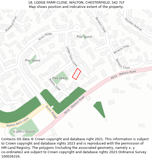 18, LODGE FARM CLOSE, WALTON, CHESTERFIELD, S42 7LF: Location map and indicative extent of plot