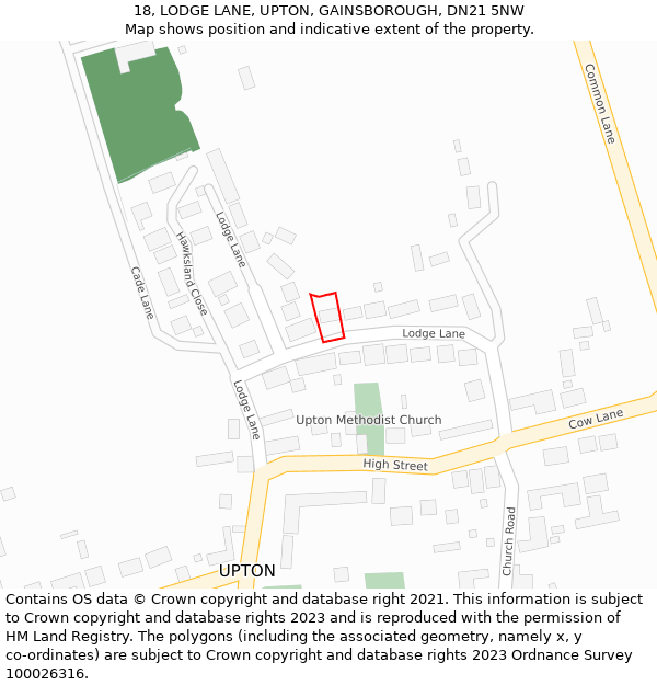 18, LODGE LANE, UPTON, GAINSBOROUGH, DN21 5NW: Location map and indicative extent of plot