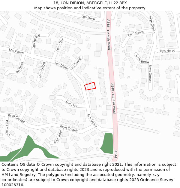 18, LON DIRION, ABERGELE, LL22 8PX: Location map and indicative extent of plot