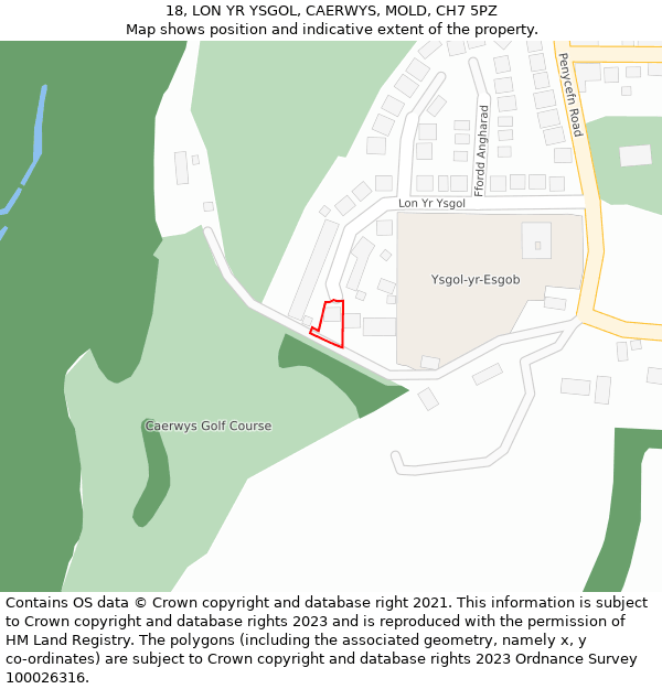 18, LON YR YSGOL, CAERWYS, MOLD, CH7 5PZ: Location map and indicative extent of plot