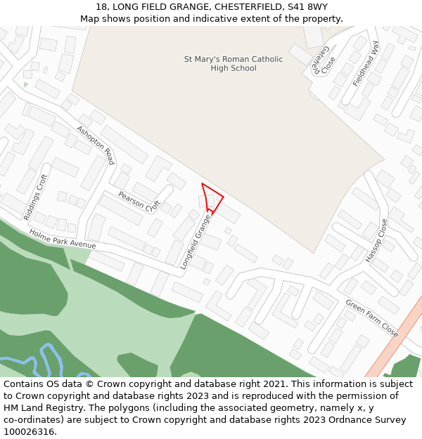 18, LONG FIELD GRANGE, CHESTERFIELD, S41 8WY: Location map and indicative extent of plot