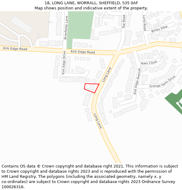 18, LONG LANE, WORRALL, SHEFFIELD, S35 0AF: Location map and indicative extent of plot
