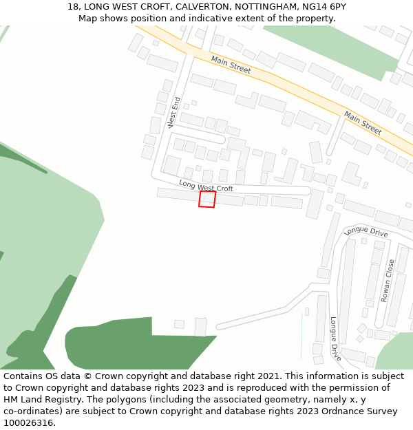 18, LONG WEST CROFT, CALVERTON, NOTTINGHAM, NG14 6PY: Location map and indicative extent of plot