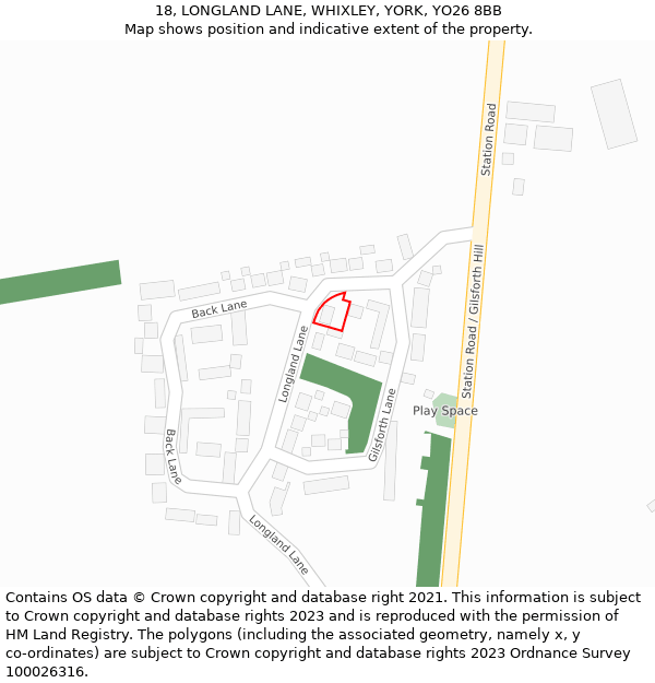 18, LONGLAND LANE, WHIXLEY, YORK, YO26 8BB: Location map and indicative extent of plot