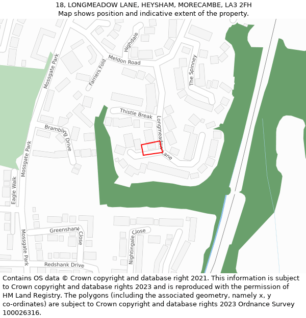 18, LONGMEADOW LANE, HEYSHAM, MORECAMBE, LA3 2FH: Location map and indicative extent of plot