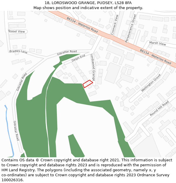 18, LORDSWOOD GRANGE, PUDSEY, LS28 8FA: Location map and indicative extent of plot