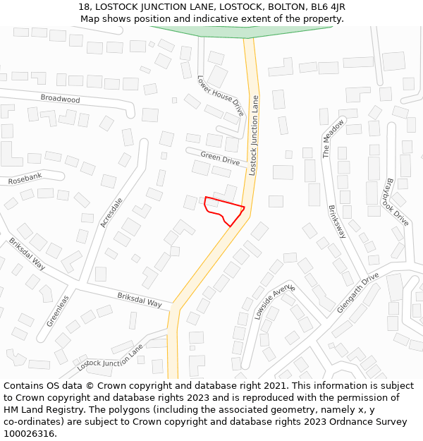 18, LOSTOCK JUNCTION LANE, LOSTOCK, BOLTON, BL6 4JR: Location map and indicative extent of plot