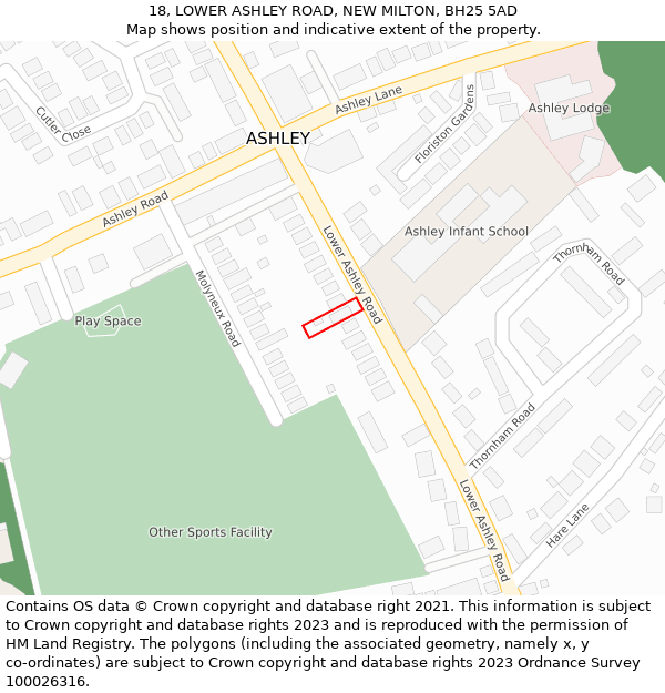 18, LOWER ASHLEY ROAD, NEW MILTON, BH25 5AD: Location map and indicative extent of plot