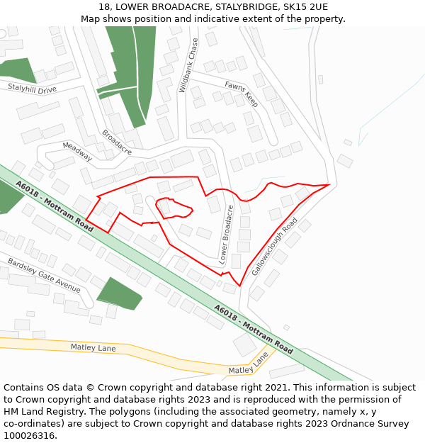 18, LOWER BROADACRE, STALYBRIDGE, SK15 2UE: Location map and indicative extent of plot