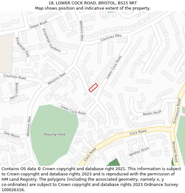 18, LOWER COCK ROAD, BRISTOL, BS15 9RT: Location map and indicative extent of plot