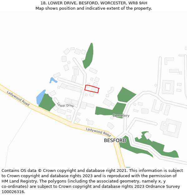 18, LOWER DRIVE, BESFORD, WORCESTER, WR8 9AH: Location map and indicative extent of plot