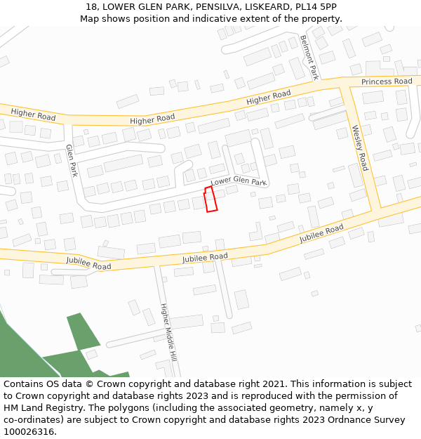 18, LOWER GLEN PARK, PENSILVA, LISKEARD, PL14 5PP: Location map and indicative extent of plot